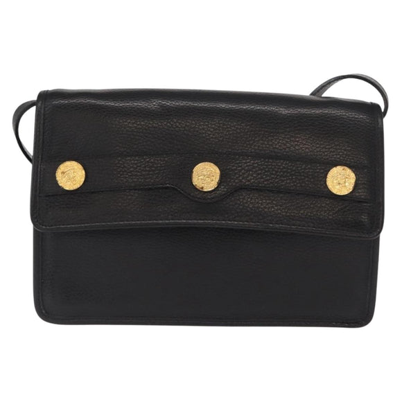 CELINE Medallion Chain Shoulder Bag Leather Black Gold Auth 163249