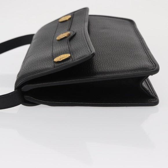 CELINE Medallion Chain Shoulder Bag Leather Black Gold Auth 163249