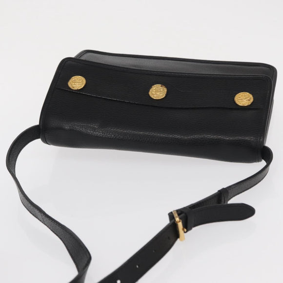 CELINE Medallion Chain Shoulder Bag Leather Black Gold Auth 163249