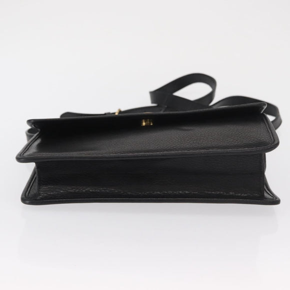 CELINE Medallion Chain Shoulder Bag Leather Black Gold Auth 163249