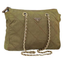 PRADA Chain Quilted Shoulder Bag Nylon Brown Gold Auth 163251-1