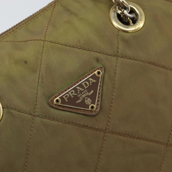 PRADA Chain Quilted Shoulder Bag Nylon Brown Gold Auth 163251