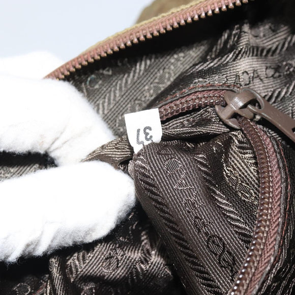 PRADA Chain Quilted Shoulder Bag Nylon Brown Gold Auth 163251