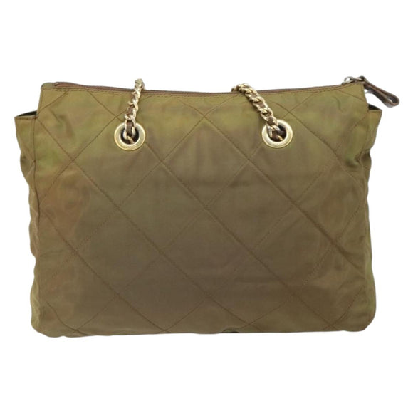 PRADA Chain Quilted Shoulder Bag Nylon Brown Gold Auth 163251