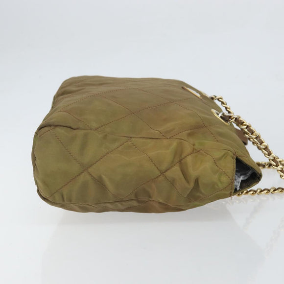 PRADA Chain Quilted Shoulder Bag Nylon Brown Gold Auth 163251