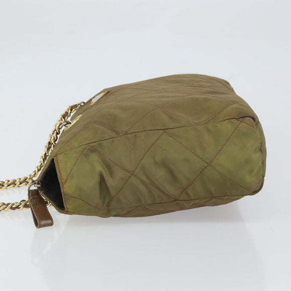 PRADA Chain Quilted Shoulder Bag Nylon Brown Gold Auth 163251
