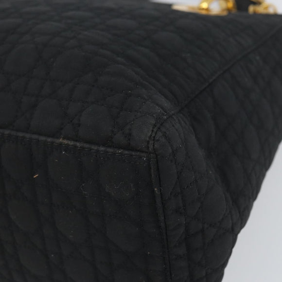 Christian Dior Lady Dior Canage Hand Bag Nylon Black Gold Auth 163252