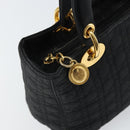 Christian Dior Lady Dior Canage Hand Bag Nylon Black Gold Auth 163252-10