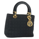 Christian Dior Lady Dior Canage Hand Bag Nylon Black Gold Auth 163252-1