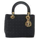 Christian Dior Lady Dior Canage Hand Bag Nylon Black Gold Auth 163252-13