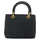 Christian Dior Lady Dior Canage Hand Bag Nylon Black Gold Auth 163252-2