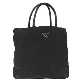PRADA Hand Bag Nylon Black Silver Auth 163254