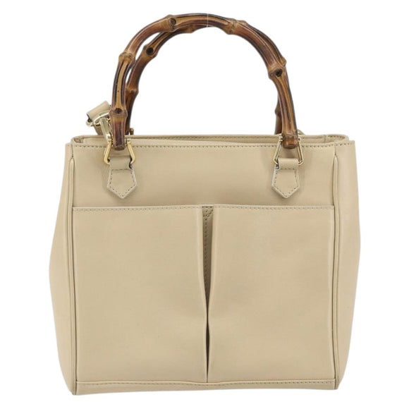 GUCCI Bamboo Hand Bag Leather 2way Ivory Gold 000 1364 0316 Auth 163255