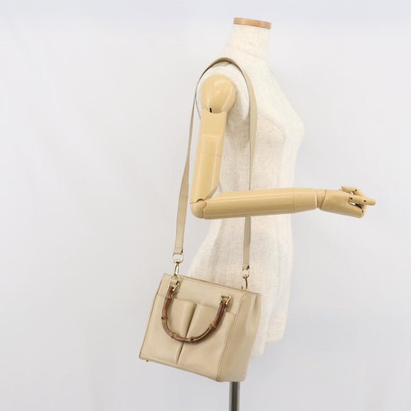 GUCCI Bamboo Hand Bag Leather 2way Ivory Gold 000 1364 0316 Auth 163255