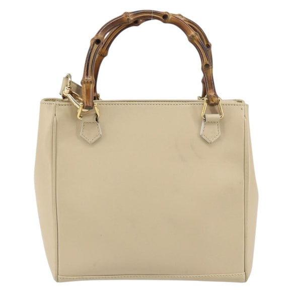 GUCCI Bamboo Hand Bag Leather 2way Ivory Gold 000 1364 0316 Auth 163255