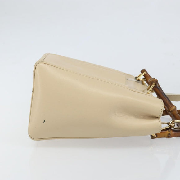 GUCCI Bamboo Hand Bag Leather 2way Ivory Gold 000 1364 0316 Auth 163255