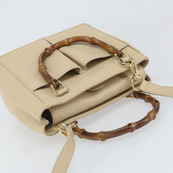 GUCCI Bamboo Hand Bag Leather 2way Ivory Gold 000 1364 0316 Auth 163255