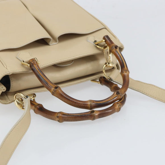 GUCCI Bamboo Hand Bag Leather 2way Ivory Gold 000 1364 0316 Auth 163255