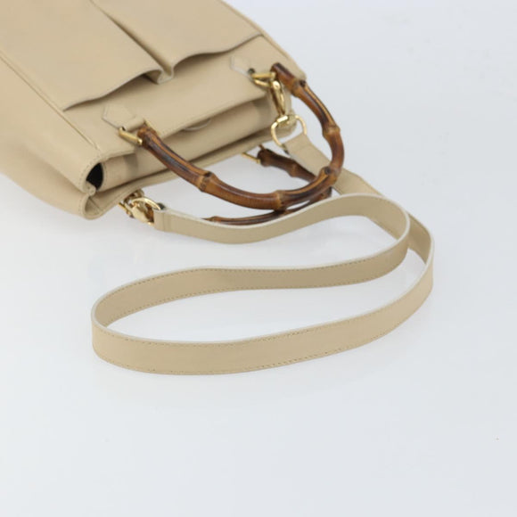 GUCCI Bamboo Hand Bag Leather 2way Ivory Gold 000 1364 0316 Auth 163255