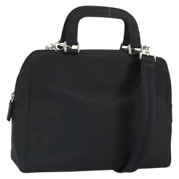 PRADA Hand Bag Nylon 2way Black Silver Auth 163263