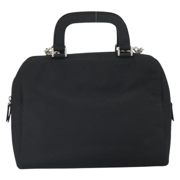 PRADA Hand Bag Nylon 2way Black Silver Auth 163263