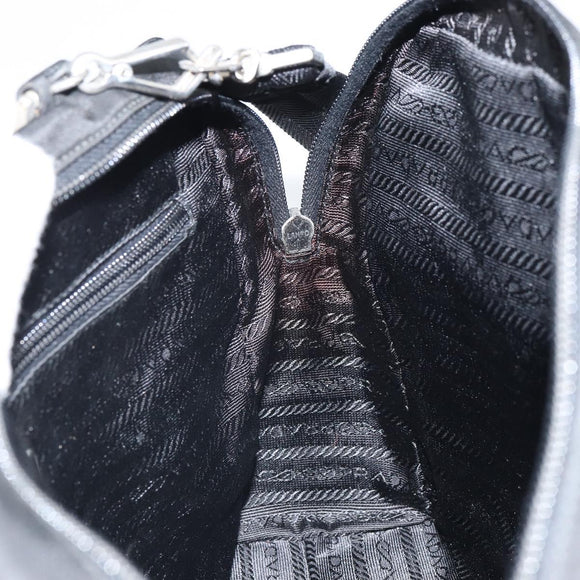 PRADA Hand Bag Nylon 2way Black Silver Auth 163263