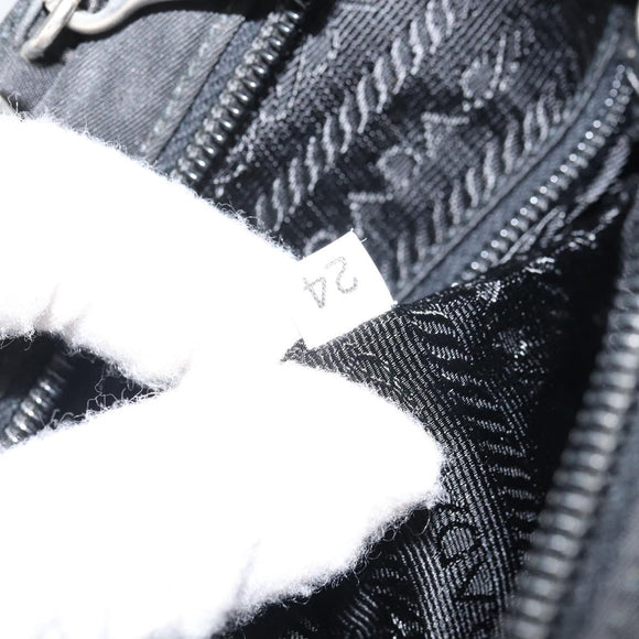 PRADA Hand Bag Nylon 2way Black Silver Auth 163263