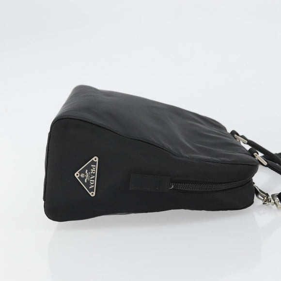 PRADA Hand Bag Nylon 2way Black Silver Auth 163263