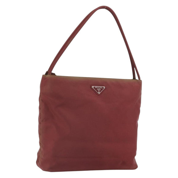 PRADA Tote Bag Nylon Bordeaux Silver Auth 163266