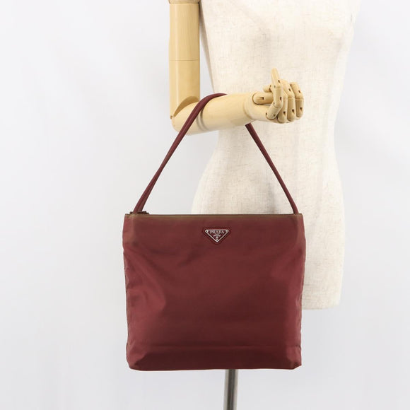 PRADA Tote Bag Nylon Bordeaux Silver Auth 163266