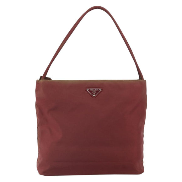 PRADA Tote Bag Nylon Bordeaux Silver Auth 163266