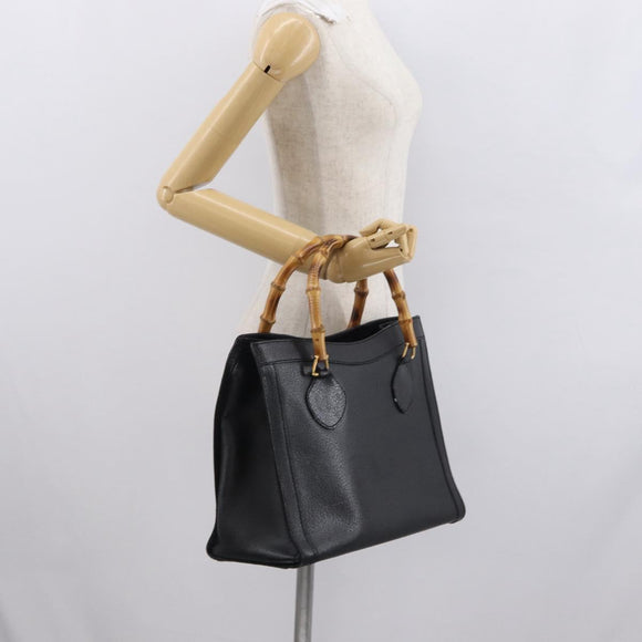 GUCCI Bamboo Hand Bag Leather Black Gold 02 1059 260 Auth 163270