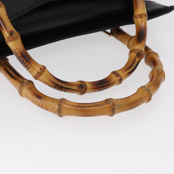 GUCCI Bamboo Hand Bag Leather Black Gold 02 1059 260 Auth 163270