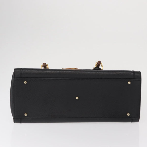 GUCCI Bamboo Hand Bag Leather Black Gold 02 1059 260 Auth 163270