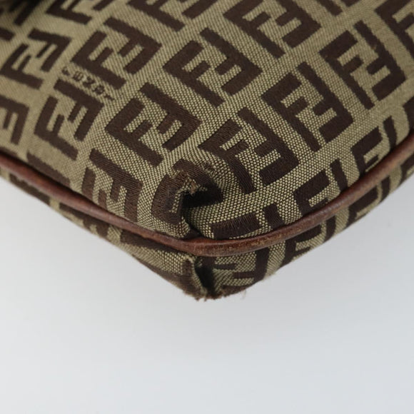 FENDI Zucchino Canvas Mamma Baguette Shoulder Bag Beige Gold Auth 163271