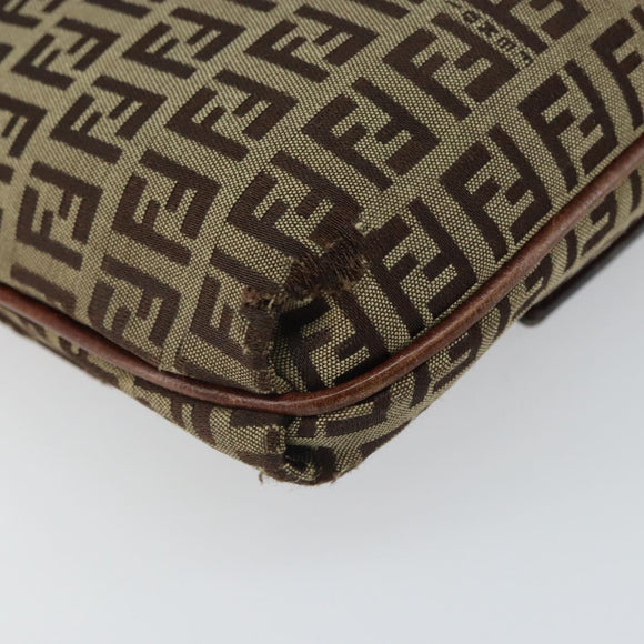 FENDI Zucchino Canvas Mamma Baguette Shoulder Bag Beige Gold Auth 163271