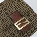 FENDI Zucchino Canvas Mamma Baguette Shoulder Bag Beige Gold Auth 163271-17
