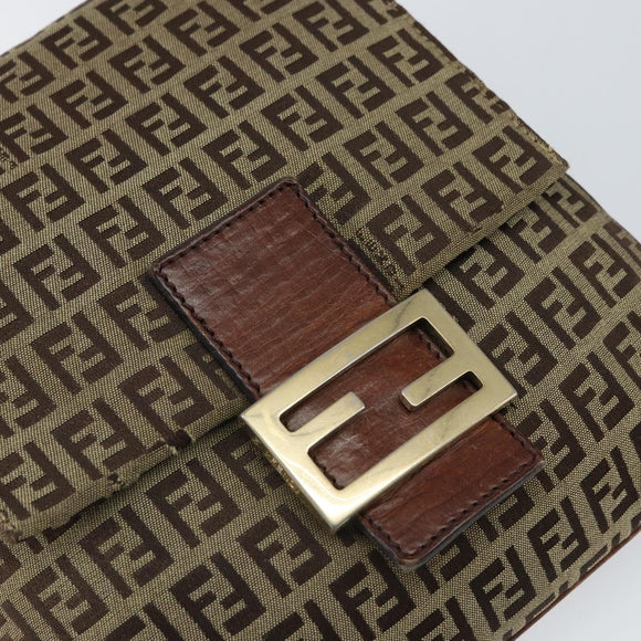 FENDI Zucchino Canvas Mamma Baguette Shoulder Bag Beige Gold Auth 163271
