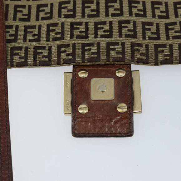 FENDI Zucchino Canvas Mamma Baguette Shoulder Bag Beige Gold Auth 163271