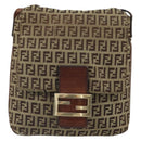 FENDI Zucchino Canvas Mamma Baguette Shoulder Bag Beige Gold Auth 163271-13