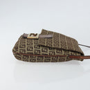 FENDI Zucchino Canvas Mamma Baguette Shoulder Bag Beige Gold Auth 163271-3
