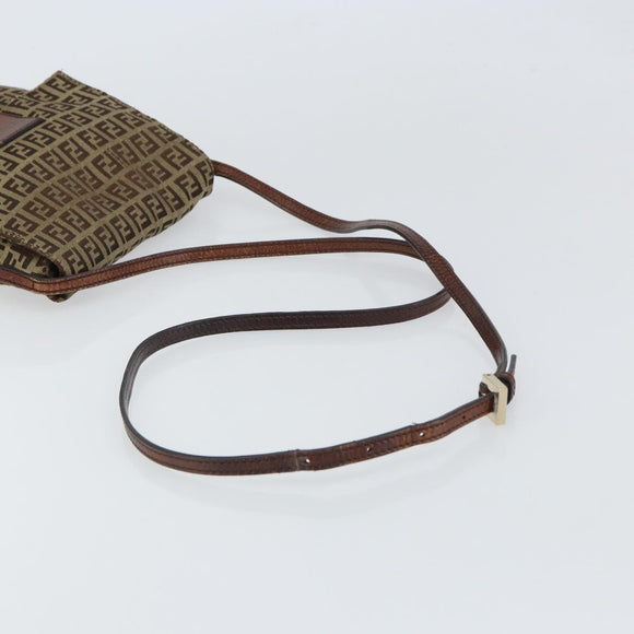 FENDI Zucchino Canvas Mamma Baguette Shoulder Bag Beige Gold Auth 163271