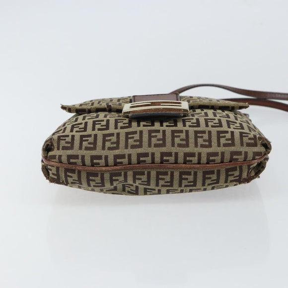 FENDI Zucchino Canvas Mamma Baguette Shoulder Bag Beige Gold Auth 163271