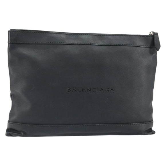 BALENCIAGA Clutch Bag Leather Black Silver 373834 Auth 163272