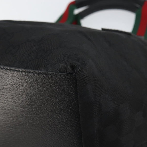 GUCCI GG Canvas Web Sherry Line Hand Bag Nylon Black Silver 131228 Auth 163273