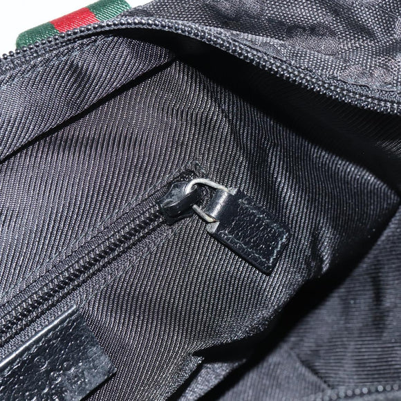 GUCCI GG Canvas Web Sherry Line Hand Bag Nylon Black Silver 131228 Auth 163273