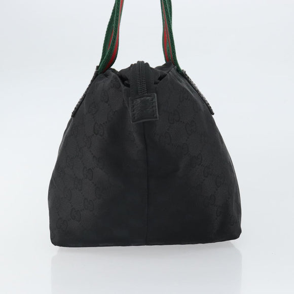 GUCCI GG Canvas Web Sherry Line Hand Bag Nylon Black Silver 131228 Auth 163273