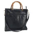 GUCCI Bamboo Hand Bag Leather 2way Black Gold 001 095 1878 Auth 163274-1