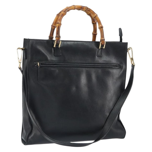 GUCCI Bamboo Hand Bag Leather 2way Black Gold 001 095 1878 Auth 163274