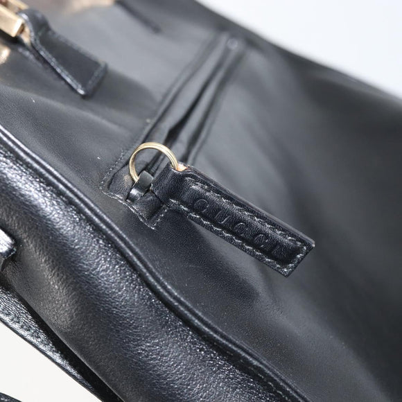 GUCCI Bamboo Hand Bag Leather 2way Black Gold 001 095 1878 Auth 163274
